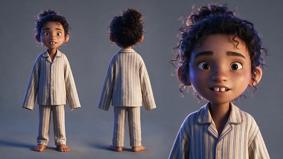 Character sheet: the girl in striped pyjamas, front, back and close-up